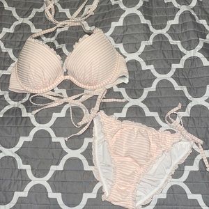 Small Pink and White stripped push-up bikini